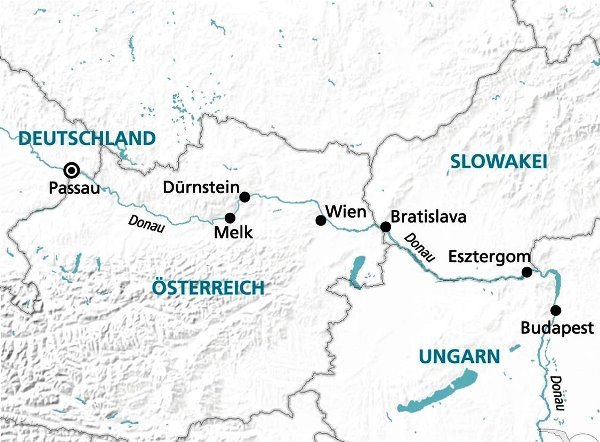 Flusskreuzfahrt Donau Routenkarte 2023