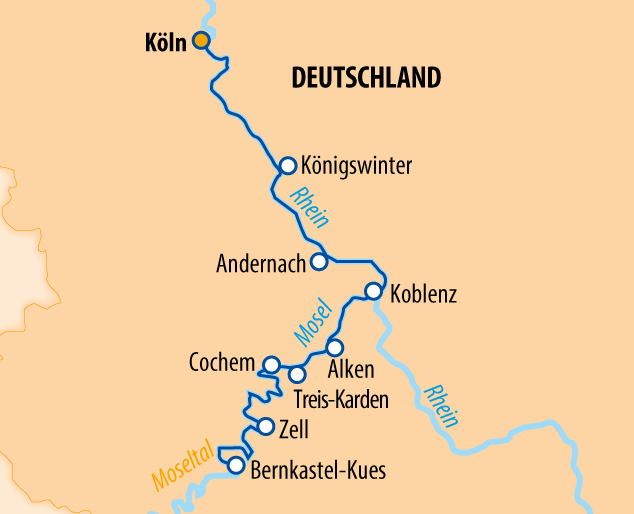 Flusskreuzfahrt mit Hund 2024 - Route Mosel